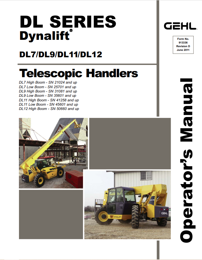GHEL DYNALIFT DL SERIES DL7, DL9, DL11, DL12 TELESCOPIC HANDLER OPERATOR MANUAL 913336 - PDF