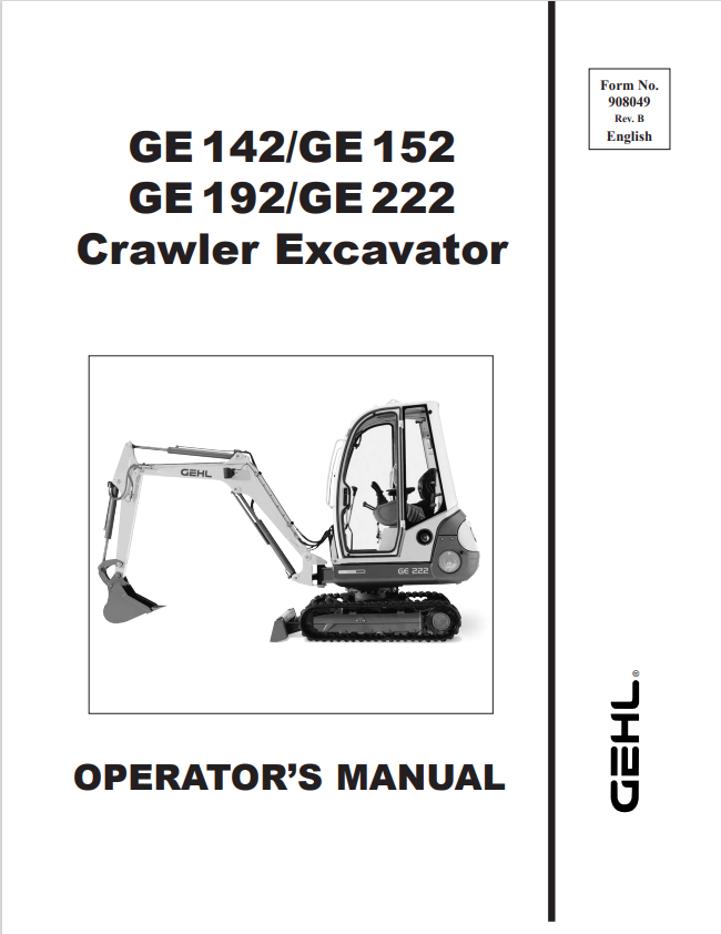 GHEL GE 142, GE 152, GE 192, GE 222 CRAWLER EXCAVATOR OPERATOR MANUAL 908049 - PDF