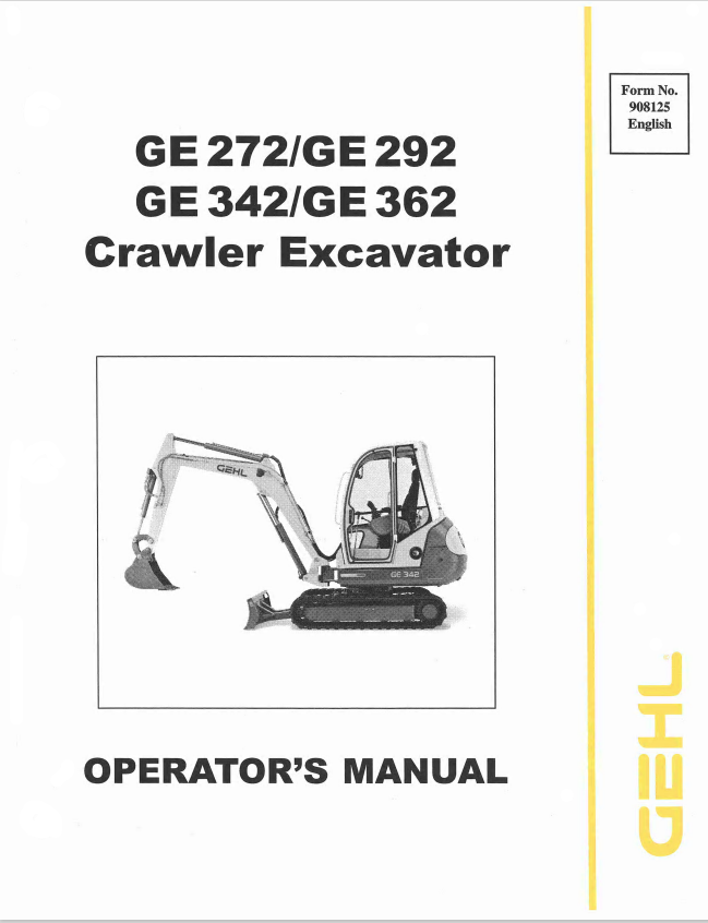 GHEL GE 272, GE 292, GE 342, GE 362 CRAWLER EXCAVATOR OPERATOR MANUAL 908125 - PDF
