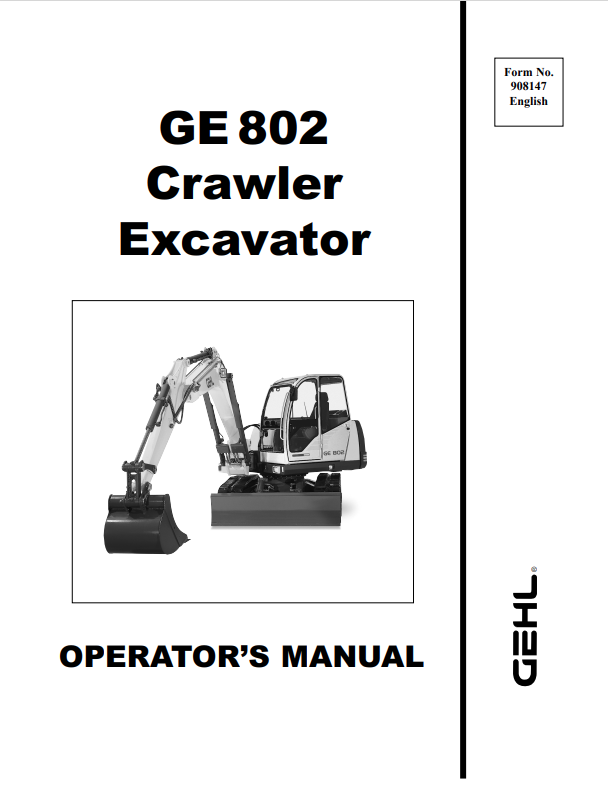 GHEL GE 802 CRAWLER EXCAVATOR OPERATOR MANUAL 908147 - PDF