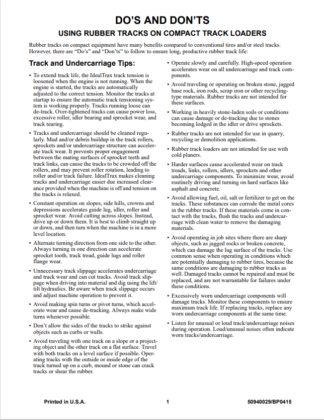 GHEL RUBBER TRACKS DO'S AND DON'TS FOR RT SERIES TRACK LOADERS OPERATOR MANUAL 50940029 - PDF