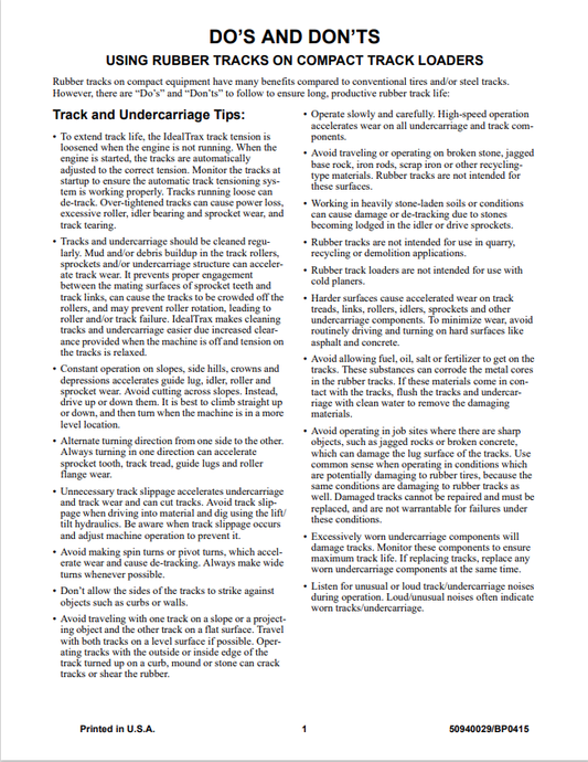 GHEL RUBBER TRACKS DO'S AND DON'TS FOR RT SERIES TRACK LOADERS OPERATOR MANUAL 50940029 - PDF