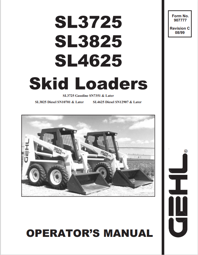 GHEL SL 3725, 3825, 4625 SKID LOADER OPERATOR MANUAL 907777 - PDF