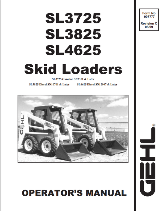 GHEL SL 3725, 3825, 4625 SKID LOADER OPERATOR MANUAL 907777 - PDF