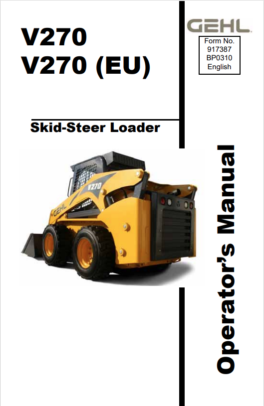 GHEL V270, V270 (EU) SKID-STEER LOADER OPERATOR MANUAL 917387 - PDF