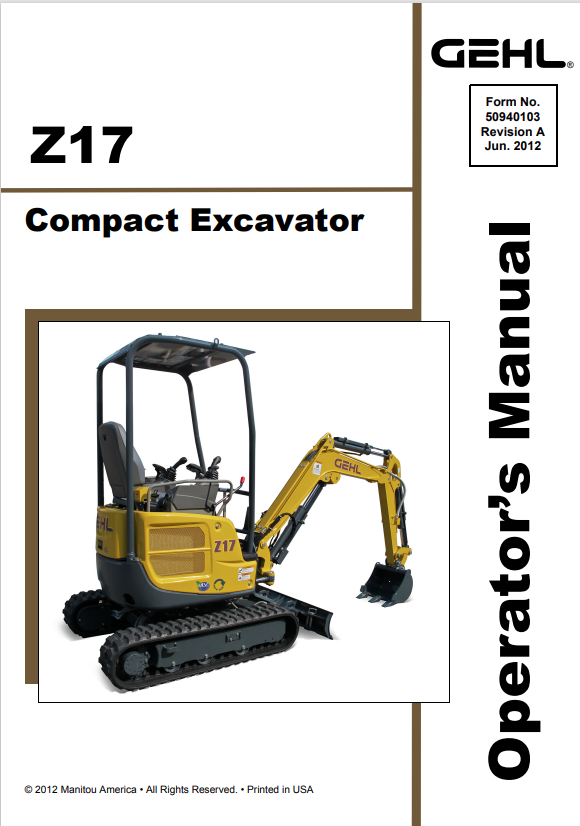 GHEL Z17 COMPACT EXCAVATOR OPERATOR MANUAL 50940103 - PDF