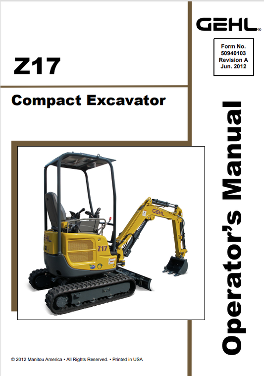 GHEL Z17 COMPACT EXCAVATOR OPERATOR MANUAL 50940103 - PDF