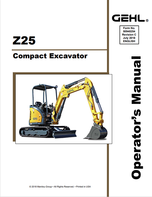 GHEL Z25 COMPACT EXCAVATOR OPERATOR MANUAL 50940254 - PDF