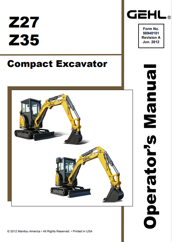 GHEL Z27, Z35 COMPACT EXCAVATOR OPERATOR MANUAL 50940101 - PDF
