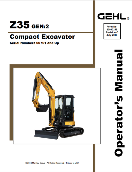 GHEL Z35 GEN : 2 COMPACT EXCAVATOR OPERATOR MANUAL 50940259 - PDF