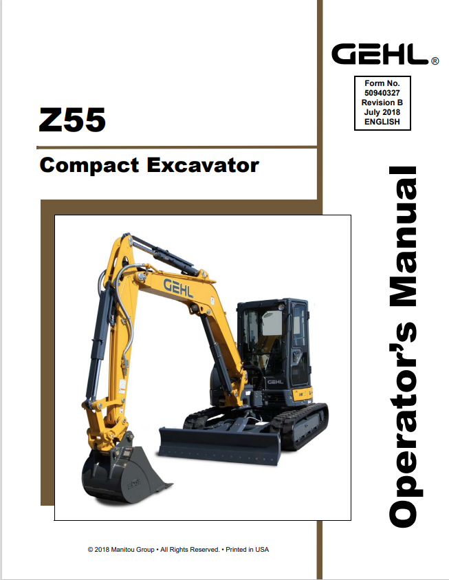 GHEL Z55 COMPACT EXCAVATOR OPERATOR MANUAL 50940327 - PDF