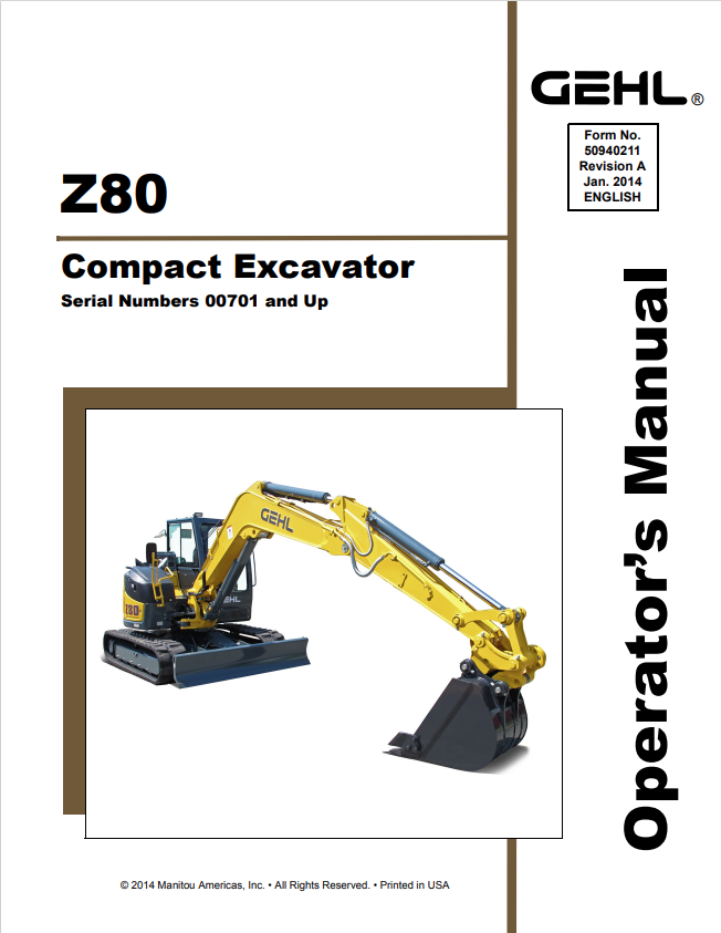 GHEL Z80 COMPACT EXCAVATOR OPERATOR MANUAL 50940211 - PDF