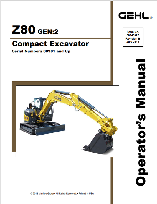 GHEL Z80 GEN:2 COMPACT EXCAVATOR OPERATOR MANUAL 50940322 - PDF