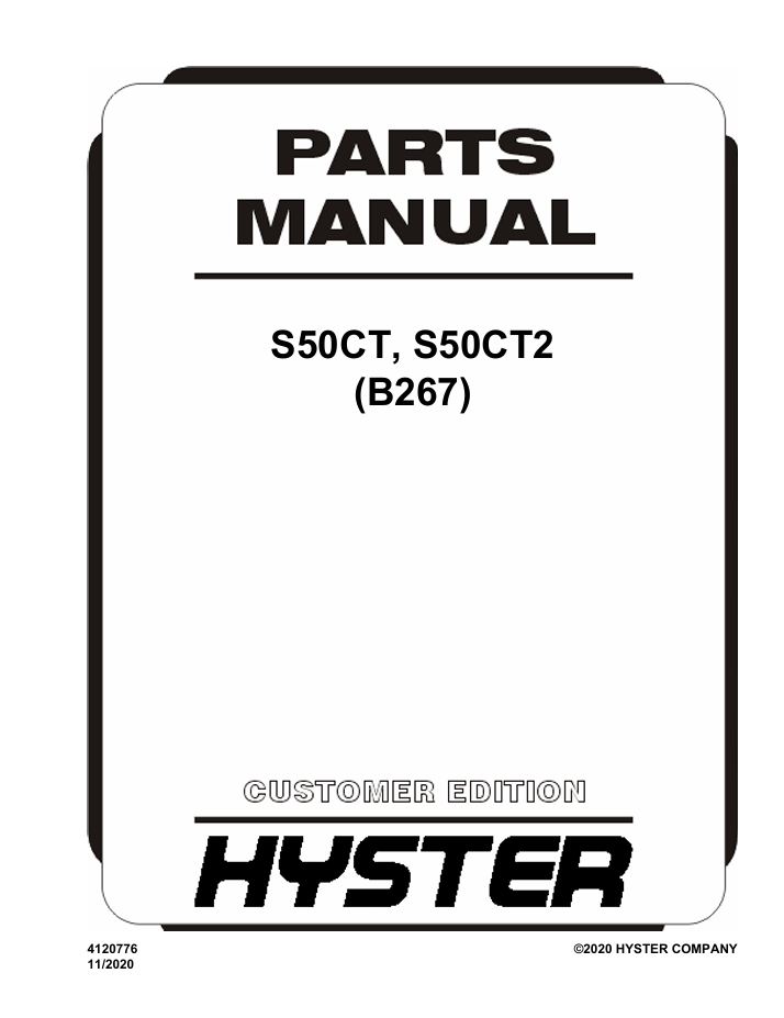 
HYSTER FORKLIFT S50CT, S50CT2, B267 PARTS MANUAL 4120776 PDF 2020
