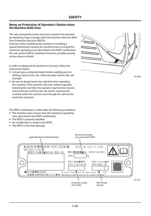 Hitachi Zaxis 130-6N to 380LC-6N Excavator Operating Manual