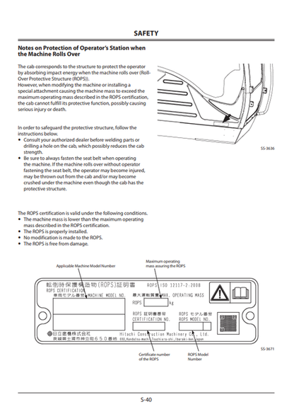 Hitachi Zaxis 130-6N to 380LC-6N Excavator Operating Manual