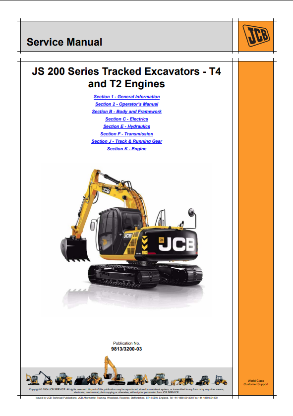 JCB JS 200 Series Tracked Excavator T4 and T2 Engine Service Manual 9813/3200-03 PDF