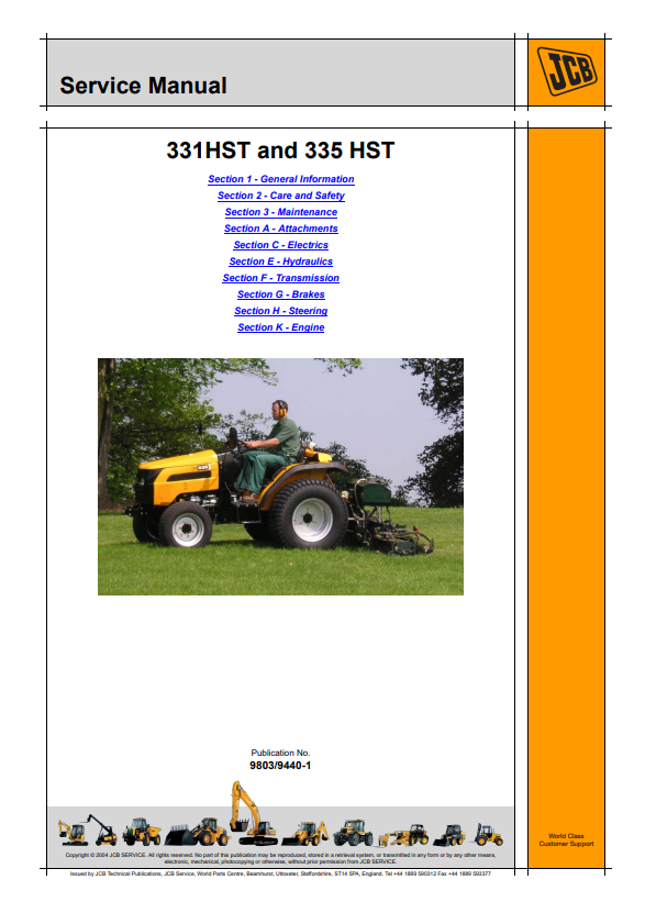 JCB 331HST and 335 HST Service Manual 9803/9440-1 PDF