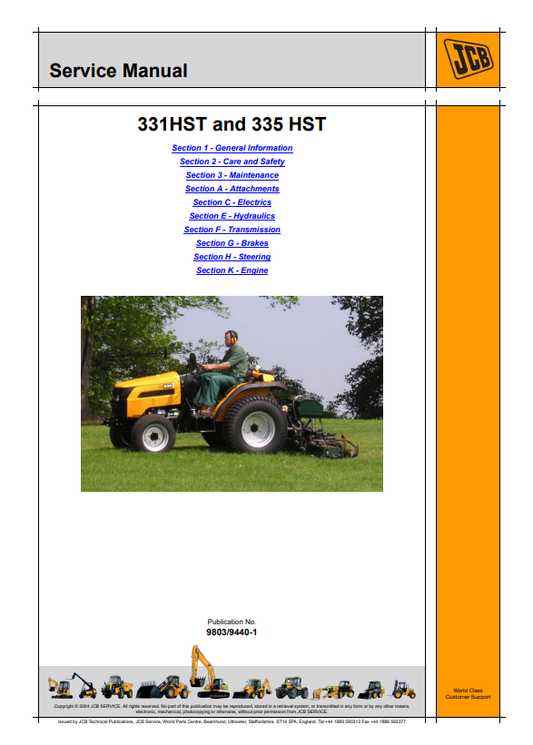 JCB 331HST and 335 HST Service Manual 9803/9440-1 PDF