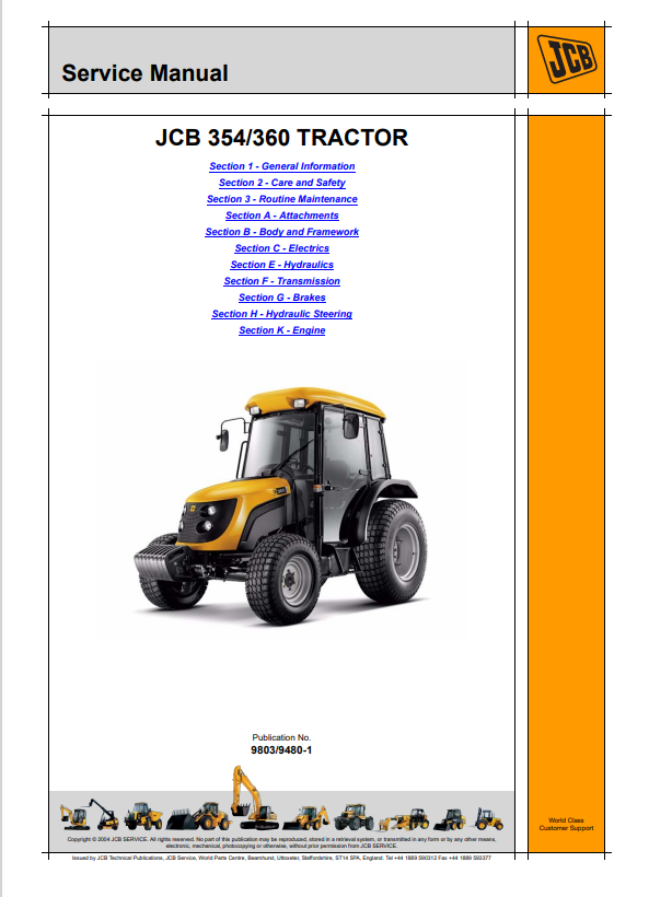 JCB 354, 360 Tractor Service Manual 9803/9480-1 PDF