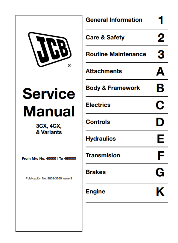JCB 3CX, 4CX & Variants Service Manual 9803/3260 PDF