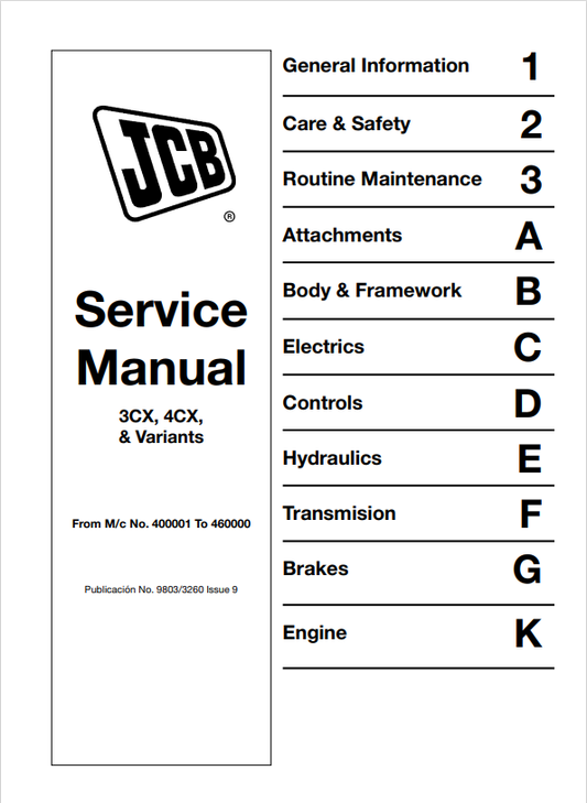 JCB 3CX, 4CX & Variants Service Manual 9803/3260 PDF