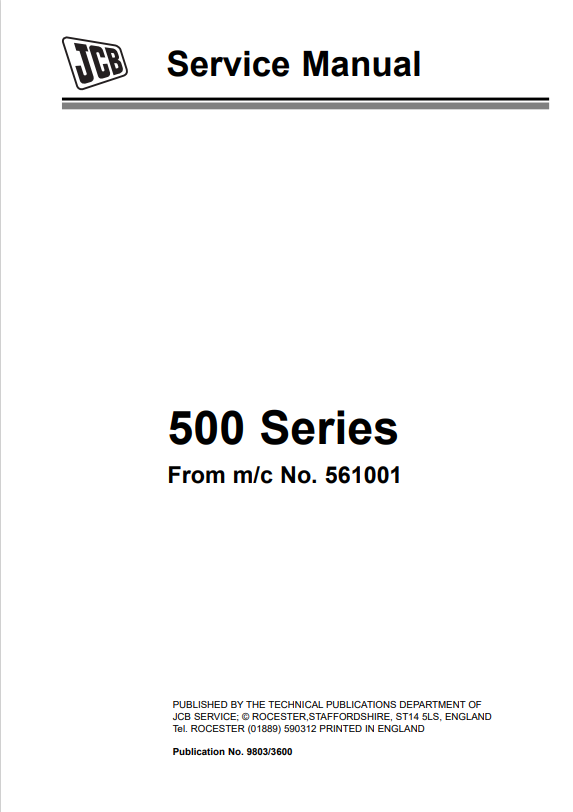 JCB 500 Series Service Manual 9803/3600 PDF