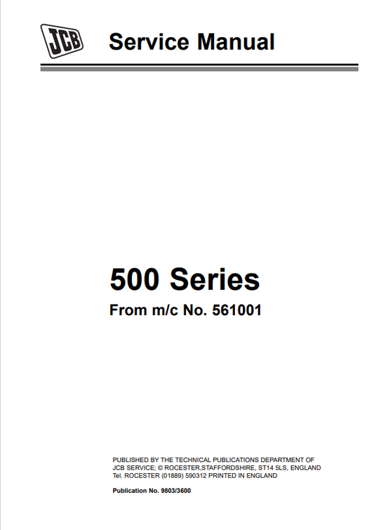 JCB 500 Series Service Manual 9803/3600 PDF