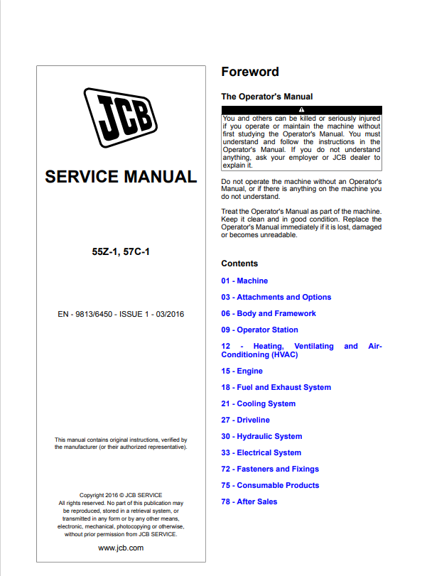JCB 55Z-1, 57C-1 Service Manual 9813/6450 PDF