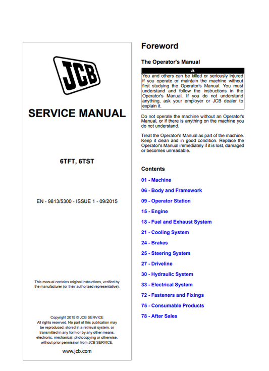 JCB 6TFT, 6TST Service Manual 9813/5300 PDF