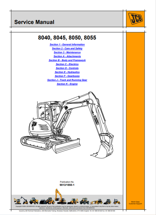 JCB 8040, 8045, 8050, 8055 Service Manual 9813/1850-1 PDF