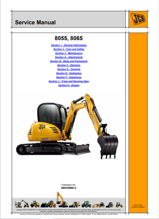 JCB 8055, 8065 Service Manual 9803/9890-3 PDF