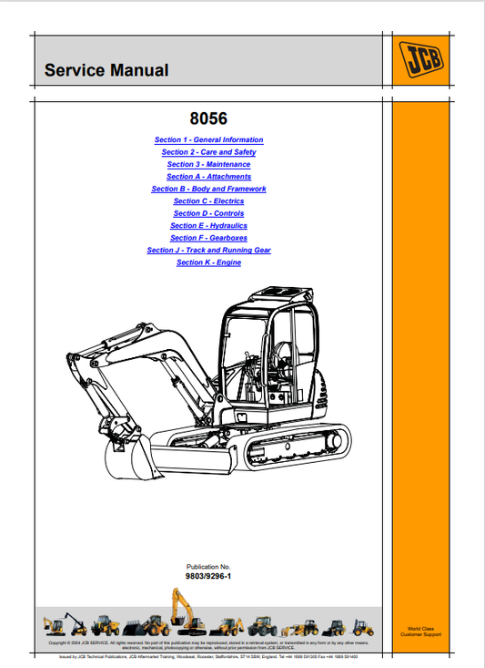 JCB 8056 Service Manual 9803/9296-1 PDF