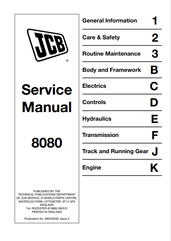 JCB 8080 Service Manual 9803/9330 PDF