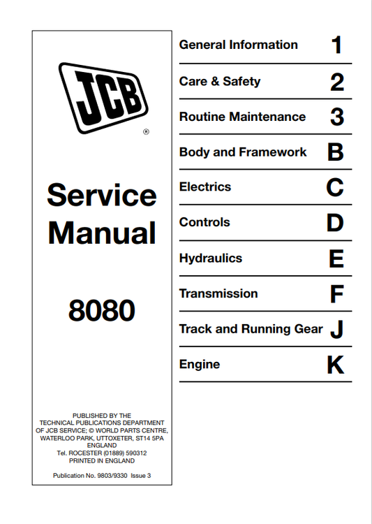 JCB 8080 Service Manual 9803/9330 PDF