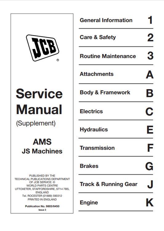 JCB AMS JS Machine Service Manual 9803/6450 PDF