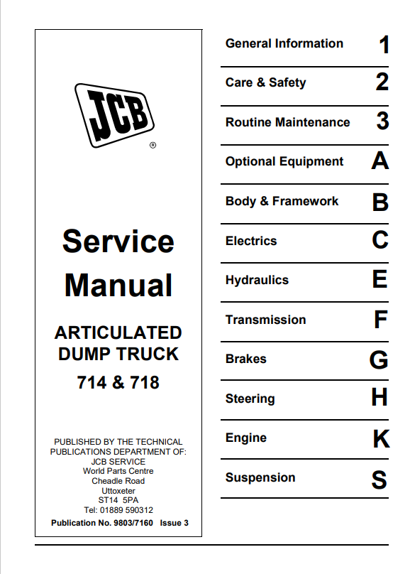 JCB Articulated Dump Truck 714 And 718 Service Manual 9803/7160 PDF