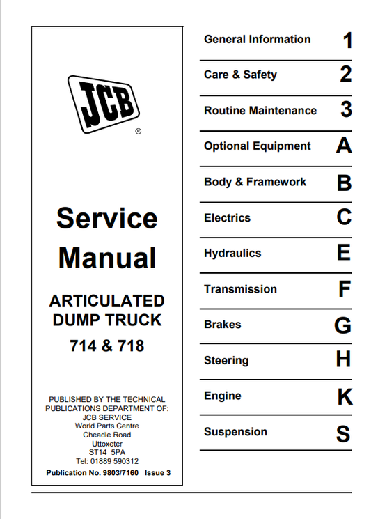 JCB Articulated Dump Truck 714 And 718 Service Manual 9803/7160 PDF