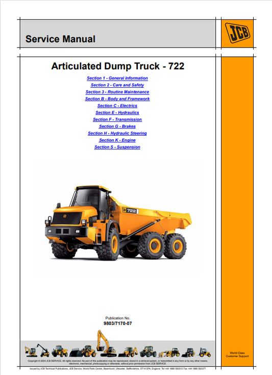 JCB Articulated Dump Truck 722 Service Manual 9803/7170-07 PDF