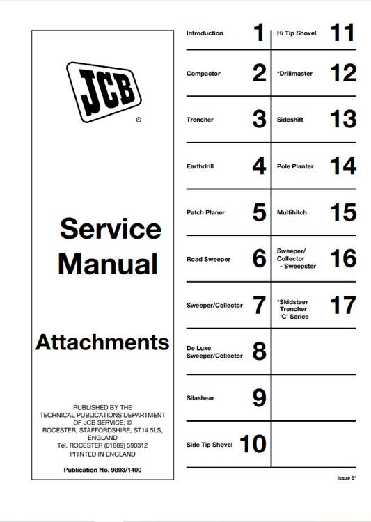 JCB Attachments Service Manual 9803/1400 PDF