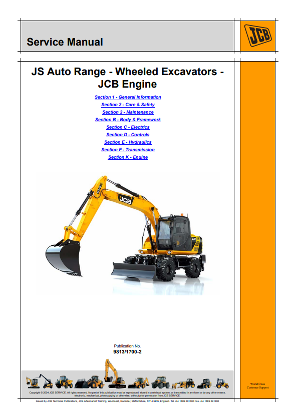 JCB Auto Range Wheeled Excavator Engine Service Manual 9813/1700-2 PDF