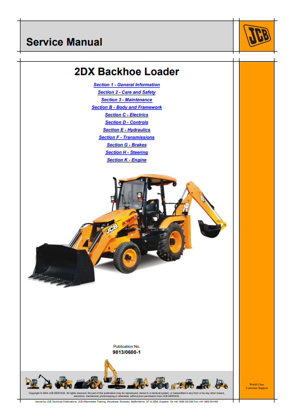 JCB Backhoe Loader 2DX Service Manual 9813/0600-1 PDF