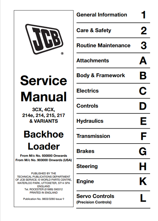JCB Backhoe Loader 3CX, 4CX, 214e, 214, 215, 217 & Variants Service Manual 9803/3280 PDF