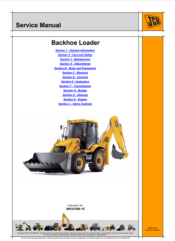 JCB Backhoe Loader 3C, 3CX, 4CX Service Manual 9803/3290-16 PDF