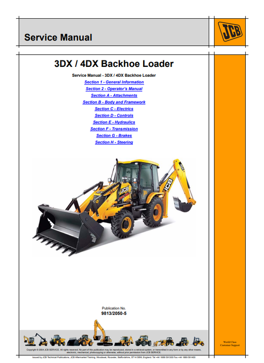 JCB Backhoe Loader 3DX, 4DX Service Manual 9813/2050-5 PDF