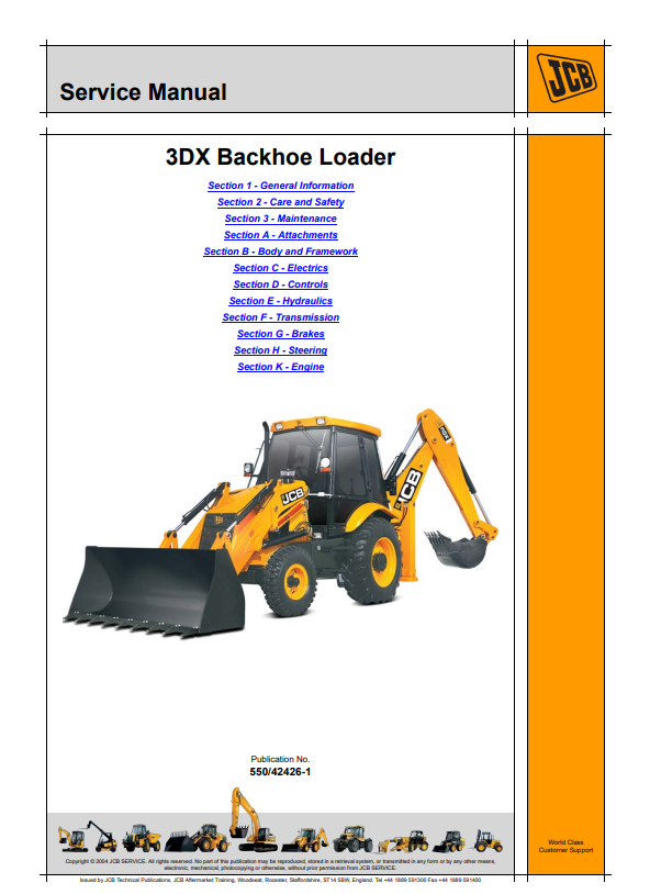 JCB Backhoe Loader 3DX Service Manual 550/42426-1 PDF