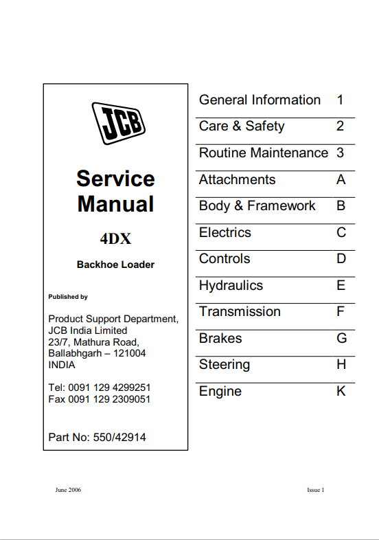 JCB Backhoe Loader 4DX Service Manual 550/42914 PDF