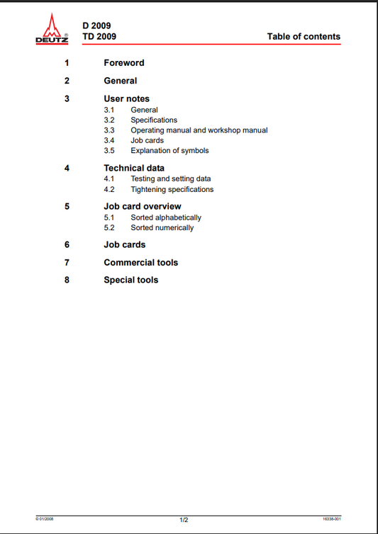 JCB, DEUTZ D 2009, TD 2009 Workshop Manual 0312 3488 PDF