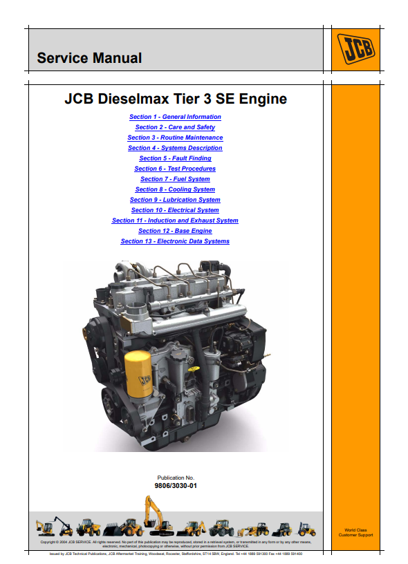 JCB Dieselmax Tire3 SE Engine Service Manual 9806/3000-05 PDF