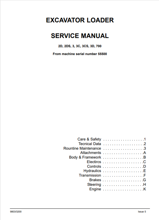 JCB Excavator Loader 2D, 2DS, 3, 3C, 3CS, 3D, 70 Service Manual 9803/3200 PDF